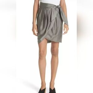 Anthropologie Joie Gray Moss Erlecia Satin Wrap Skirt Medium